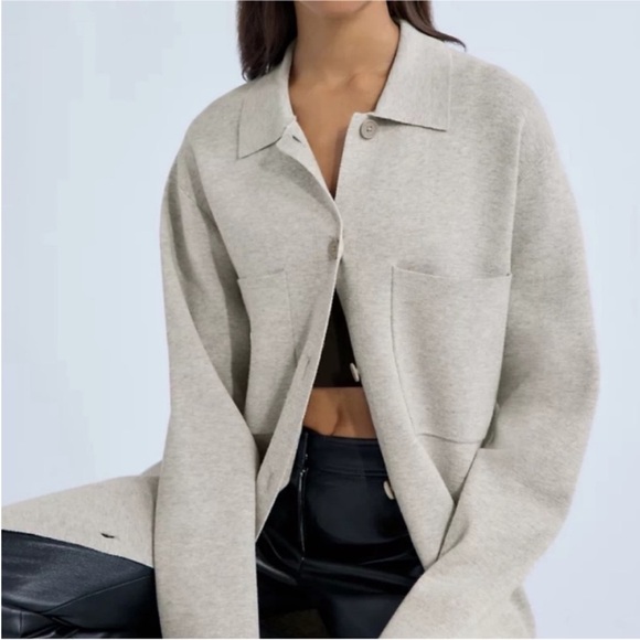 Aritzia Society Shirt Jacket In Heather Oatmeal Size S - Picture 2 of 11